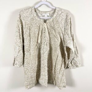 Pure Jill Women's Paisley Cream Top Size 2X Organically Grown Cotton Sustainable